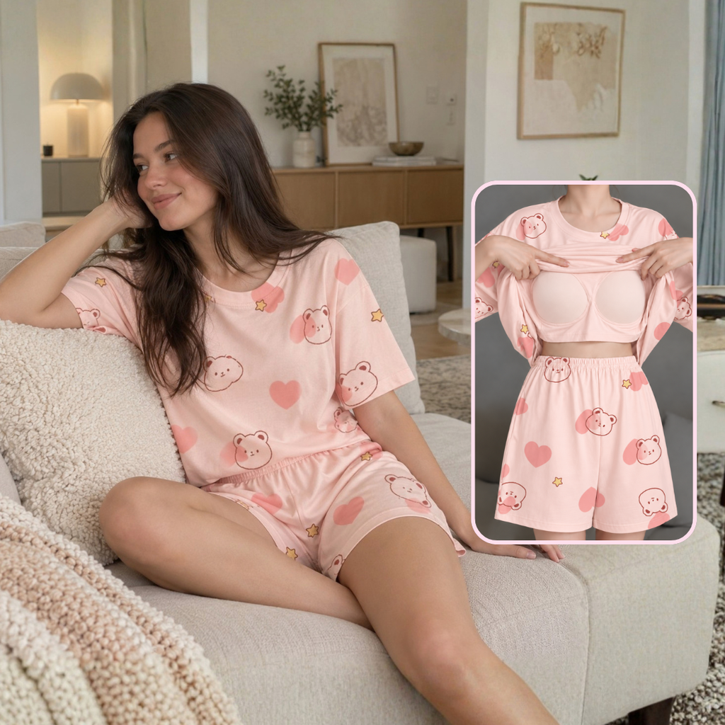 Pale Pink PJ Set With Built In Pads