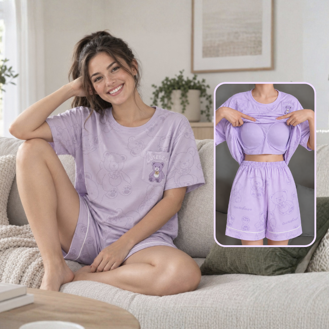 Purple PJ Set With Built In Pads